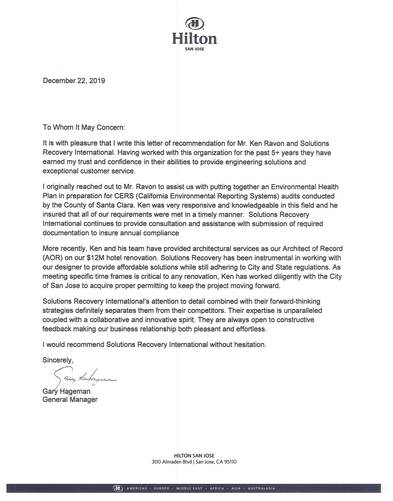 Hilton Hotel Testimonial